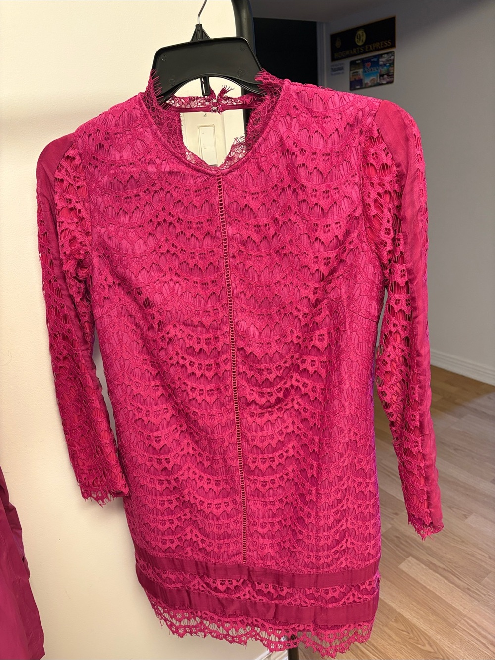 Women's Fuchsia Lace Long-Sleeve Dress